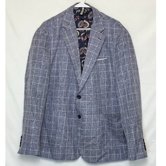 PJ Paul Jones Men’s XXL Blue White Windowpane Check 2 Button Long Sleeve Blazer - Picture 1 of 9